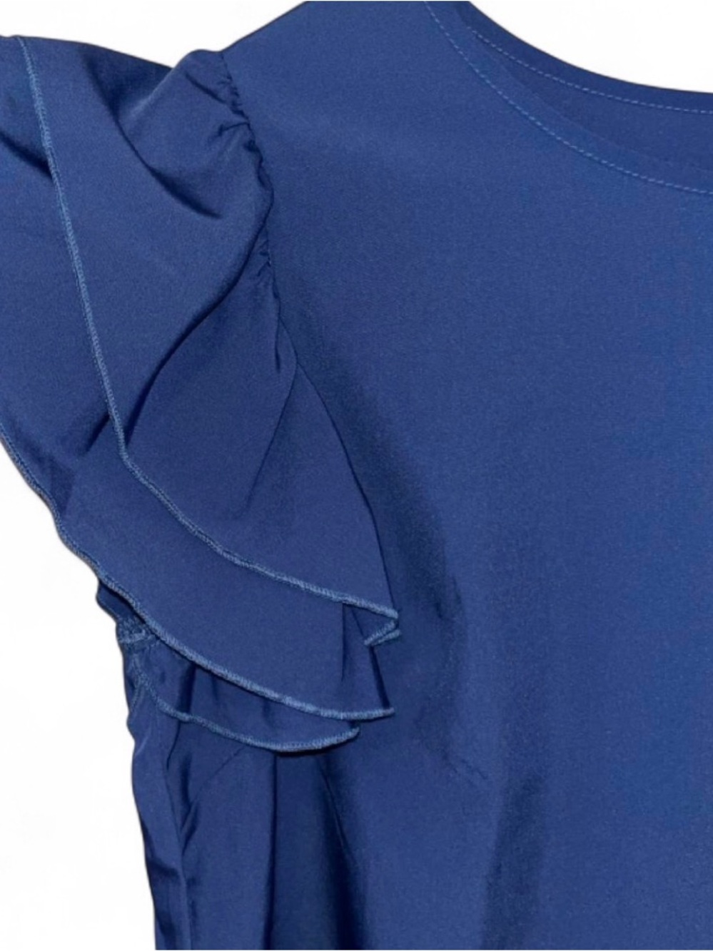 Emery Rose Women's Navy Ruffle Sleeve Blouse - Casual Chic Top - Picture 2 of 3